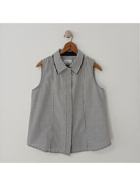 Calvin Klein Sleeveless Button Front Stripe Shirt Women Medium Cotton